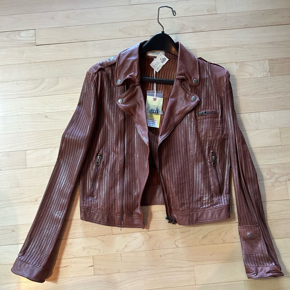 Brown Perforated Leather Jacket by Jackett